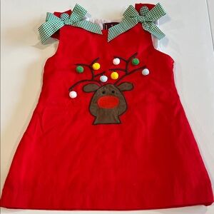 Lil Cactus -‎ 6-12m, red and green reindeer dress, cotton, holiday
